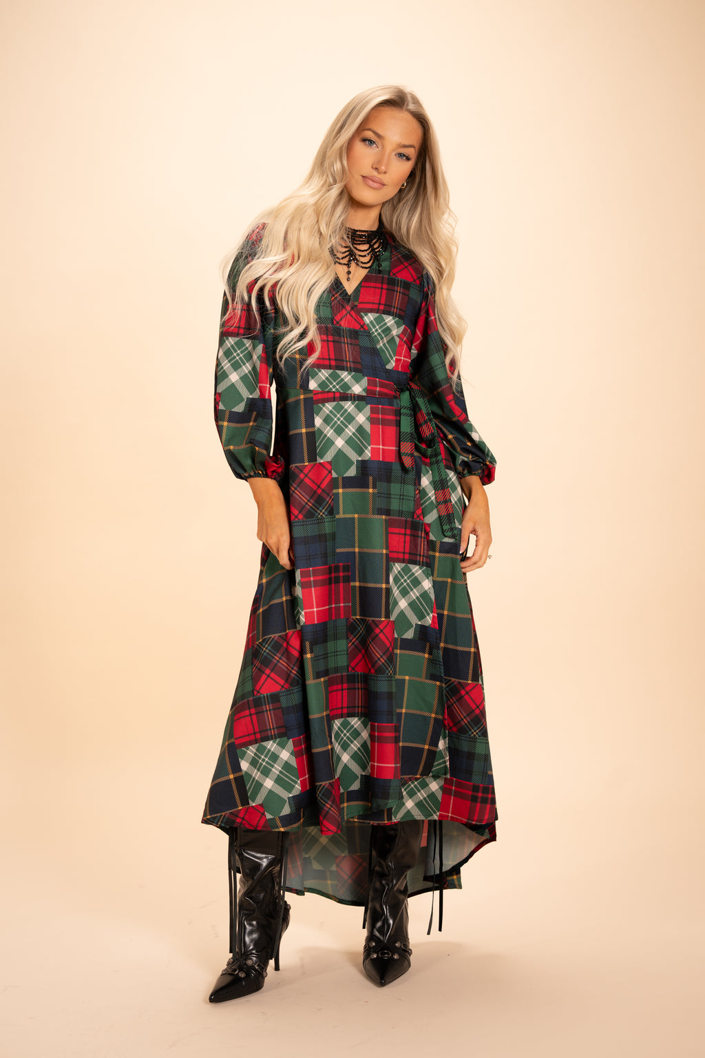 The Clash Of The Tartans | Tartan Patchwork Plaid Long Sleeve Dress