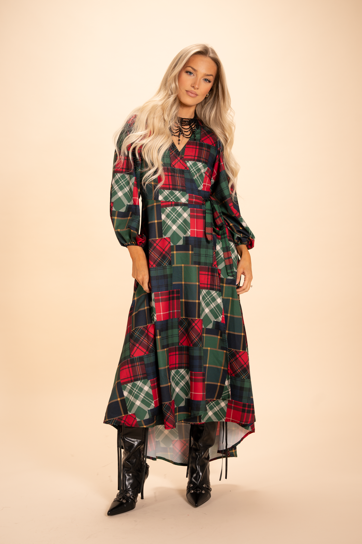 The Clash Of The Tartans | Tartan Patchwork Plaid Long Sleeve Dress - Shinesty
