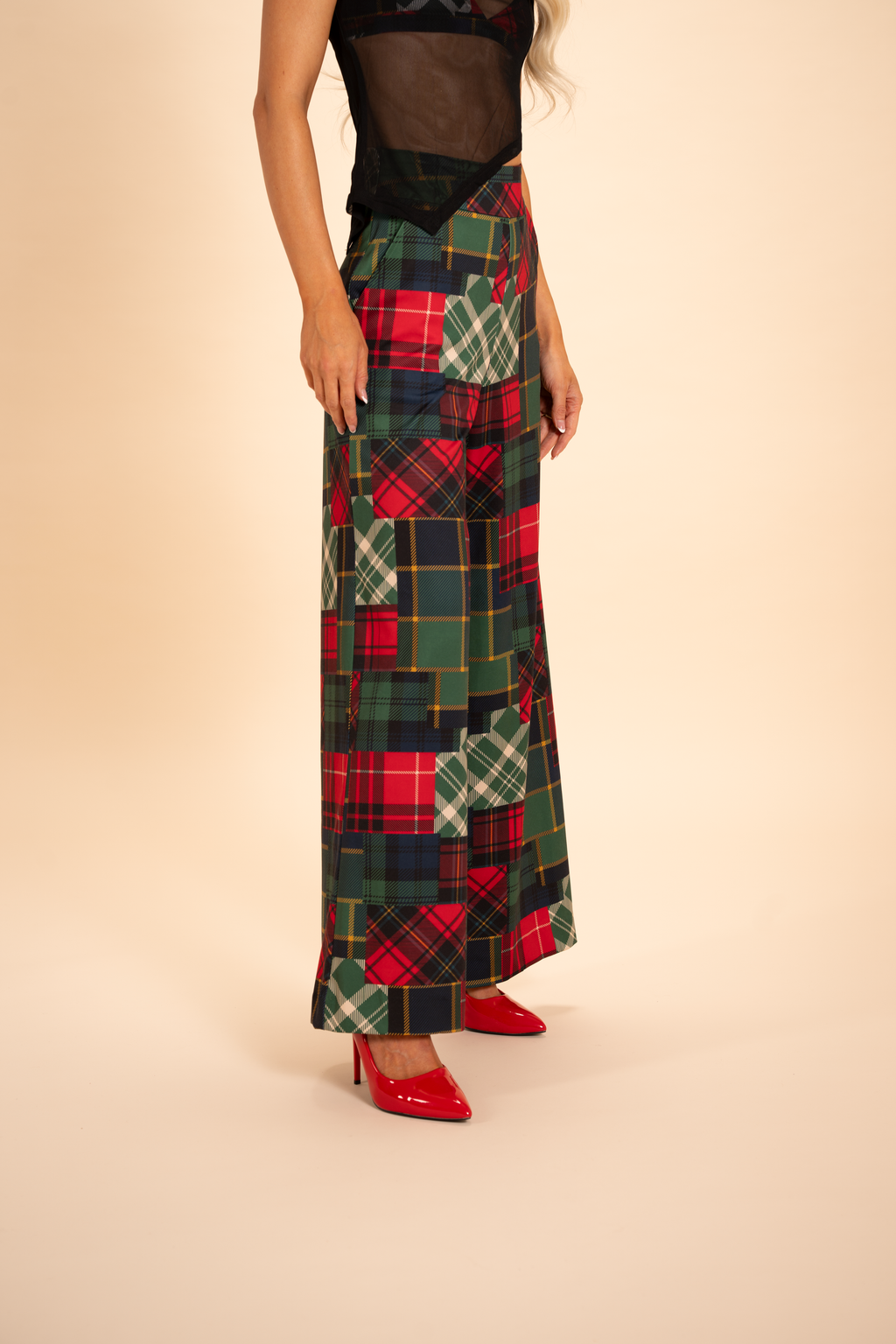 The Clash Of The Tartans | Tartan Patchwork Plaid Wide Leg Pants - Shinesty