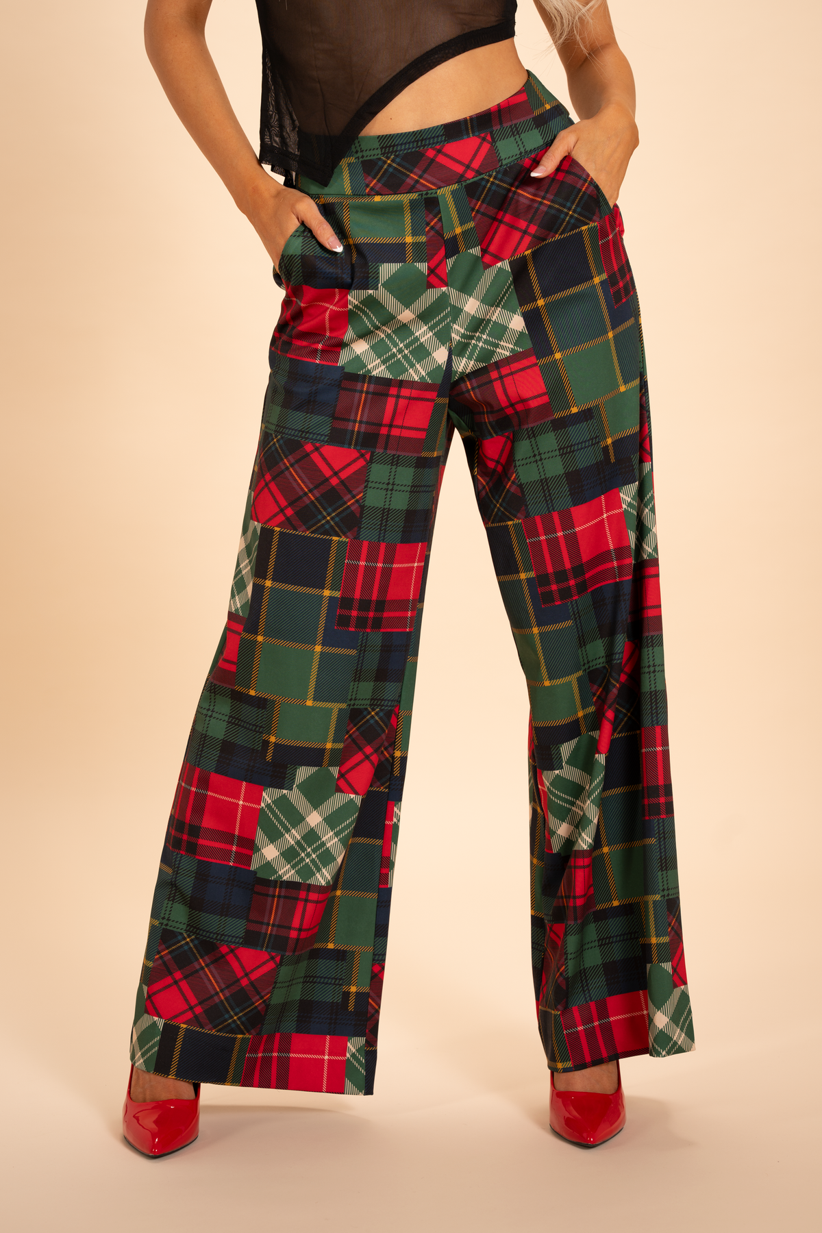 The Clash Of The Tartans | Tartan Patchwork Plaid Wide Leg Pants - Shinesty