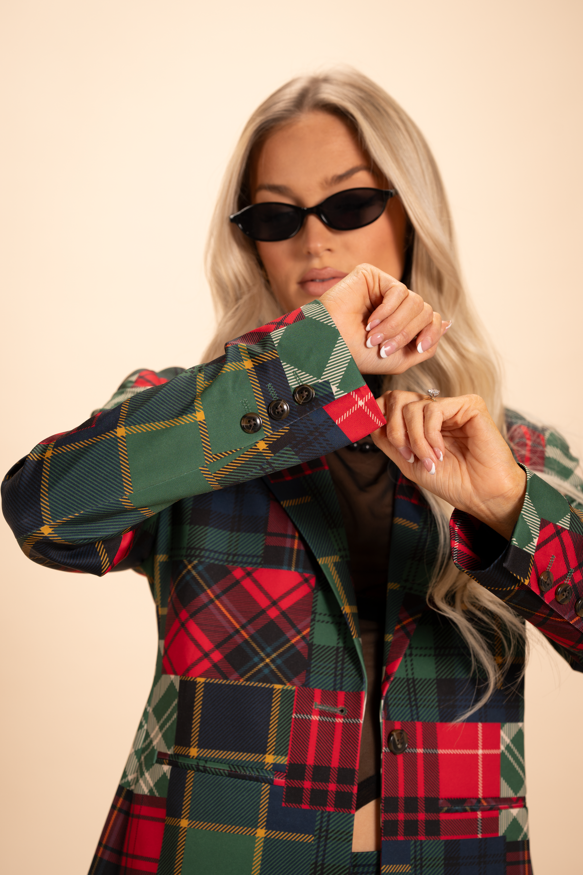 The Clash Of The Tartans | Tartan Patchwork Plaid Notch Collar Lined Blazer - Shinesty