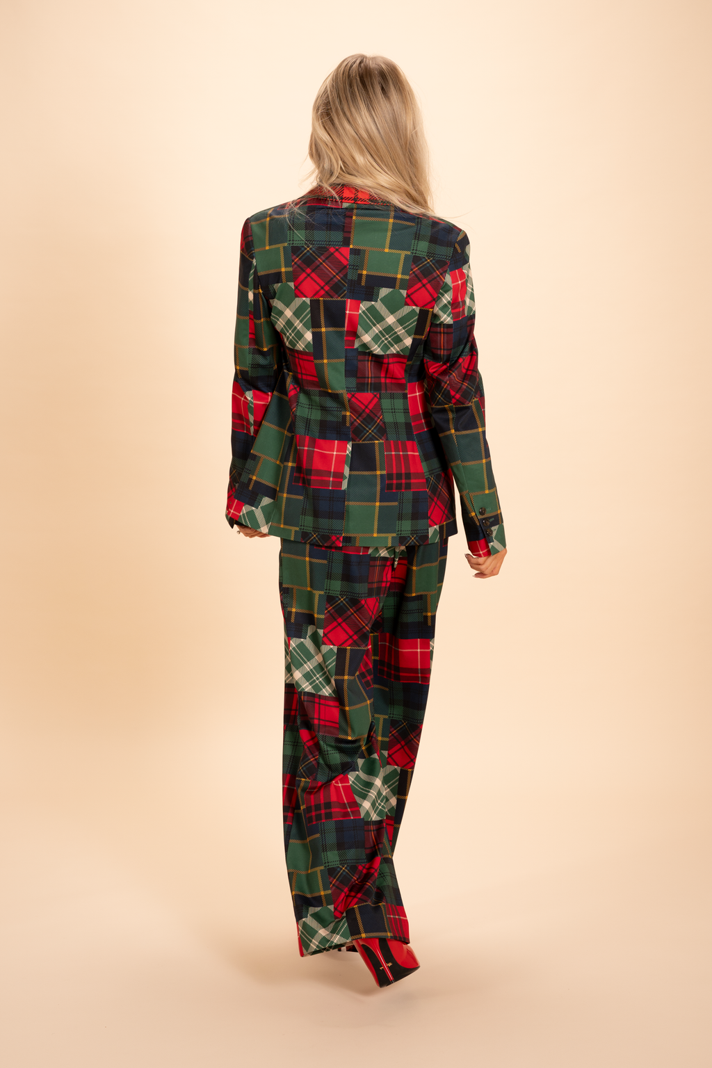 The Clash Of The Tartans | Tartan Patchwork Plaid Notch Collar Lined Blazer - Shinesty
