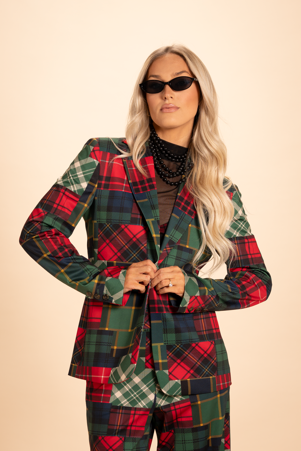 The Clash Of The Tartans | Tartan Patchwork Plaid Notch Collar Lined Blazer - Shinesty