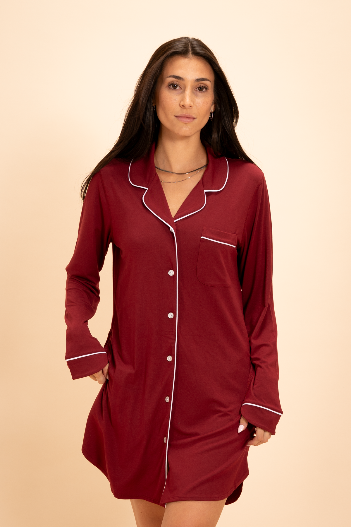 The Cranberry Cocktail | Crimson SleepDeep™ Long Sleeve Pajama Dress - Shinesty