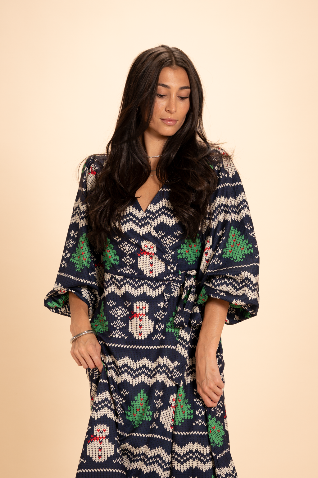 The Eggnog Aficionado | Snowman Fair Isle Long Sleeve Dress - Shinesty
