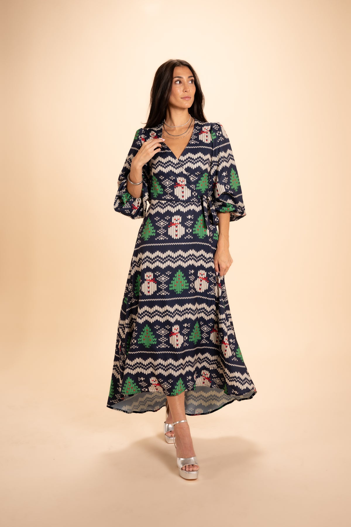 The Eggnog Aficionado | Snowman Fair Isle Long Sleeve Dress