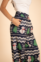 The Eggnog Aficionado | Snowman Fair Isle Wide Leg Pants - Shinesty