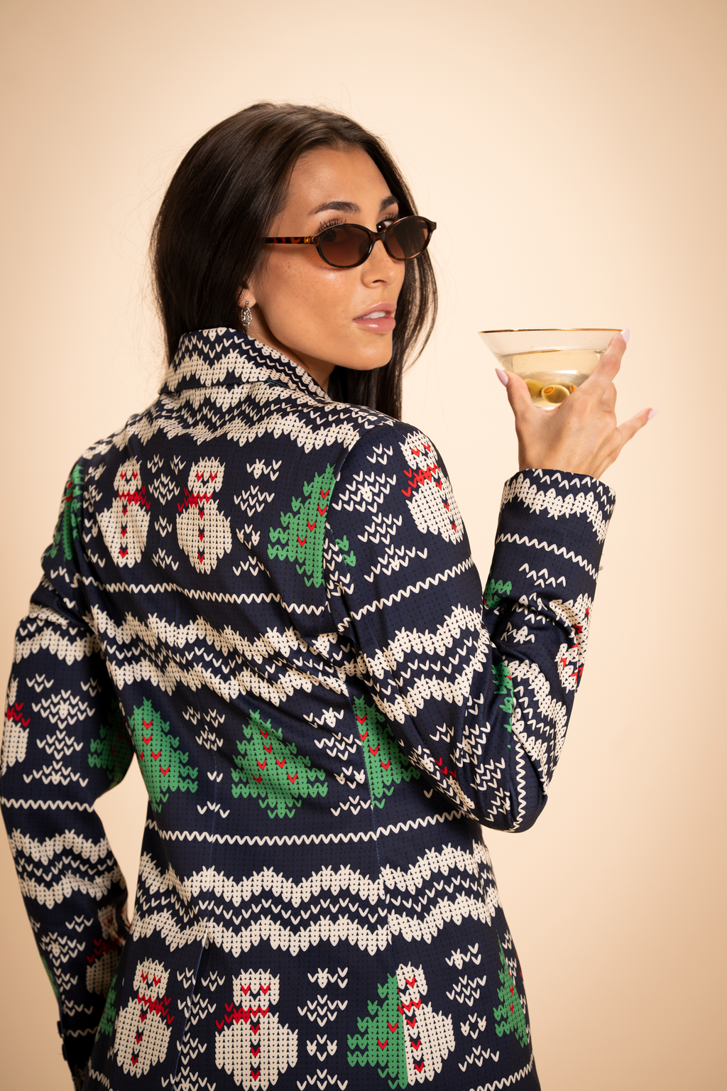 The Eggnog Aficionado | Snowman Fair Isle Notch Collar Lined Blazer - Shinesty