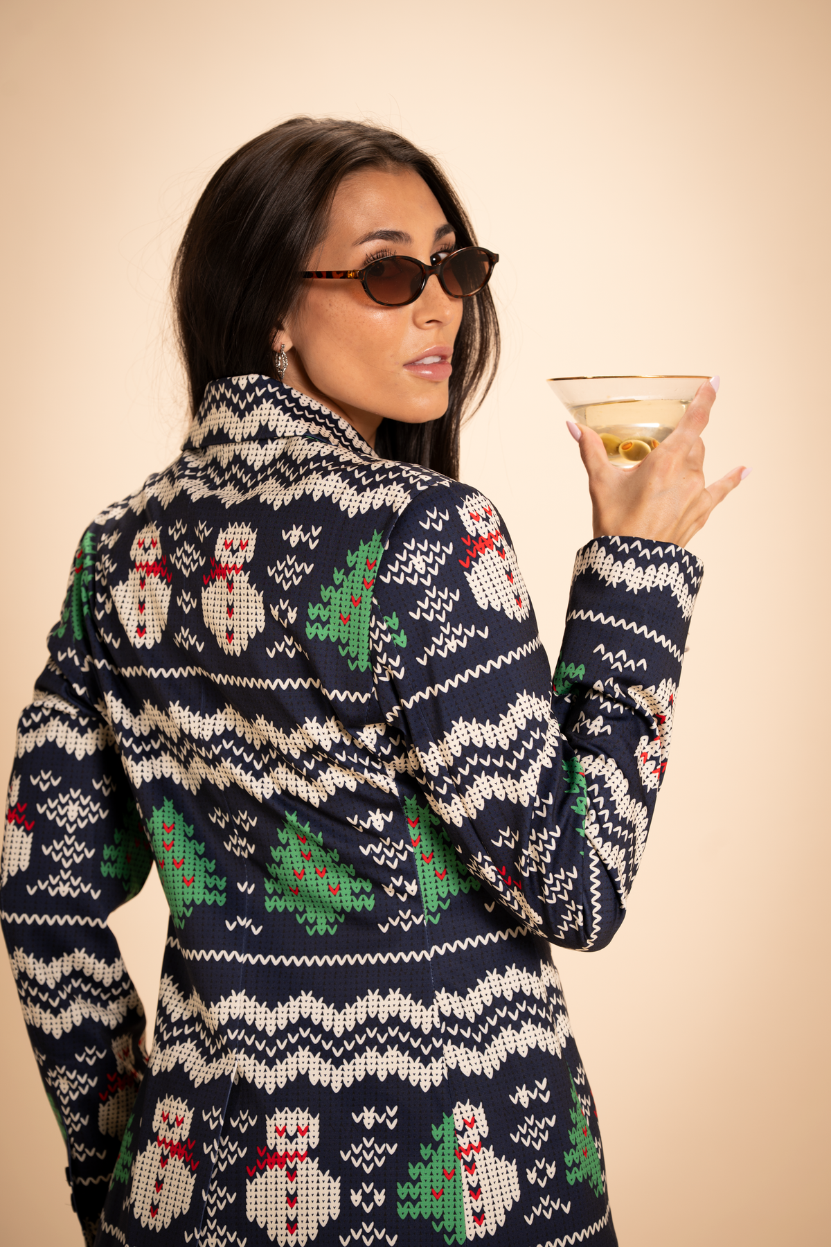 The Eggnog Aficionado | Snowman Fair Isle Notch Collar Lined Blazer - Shinesty
