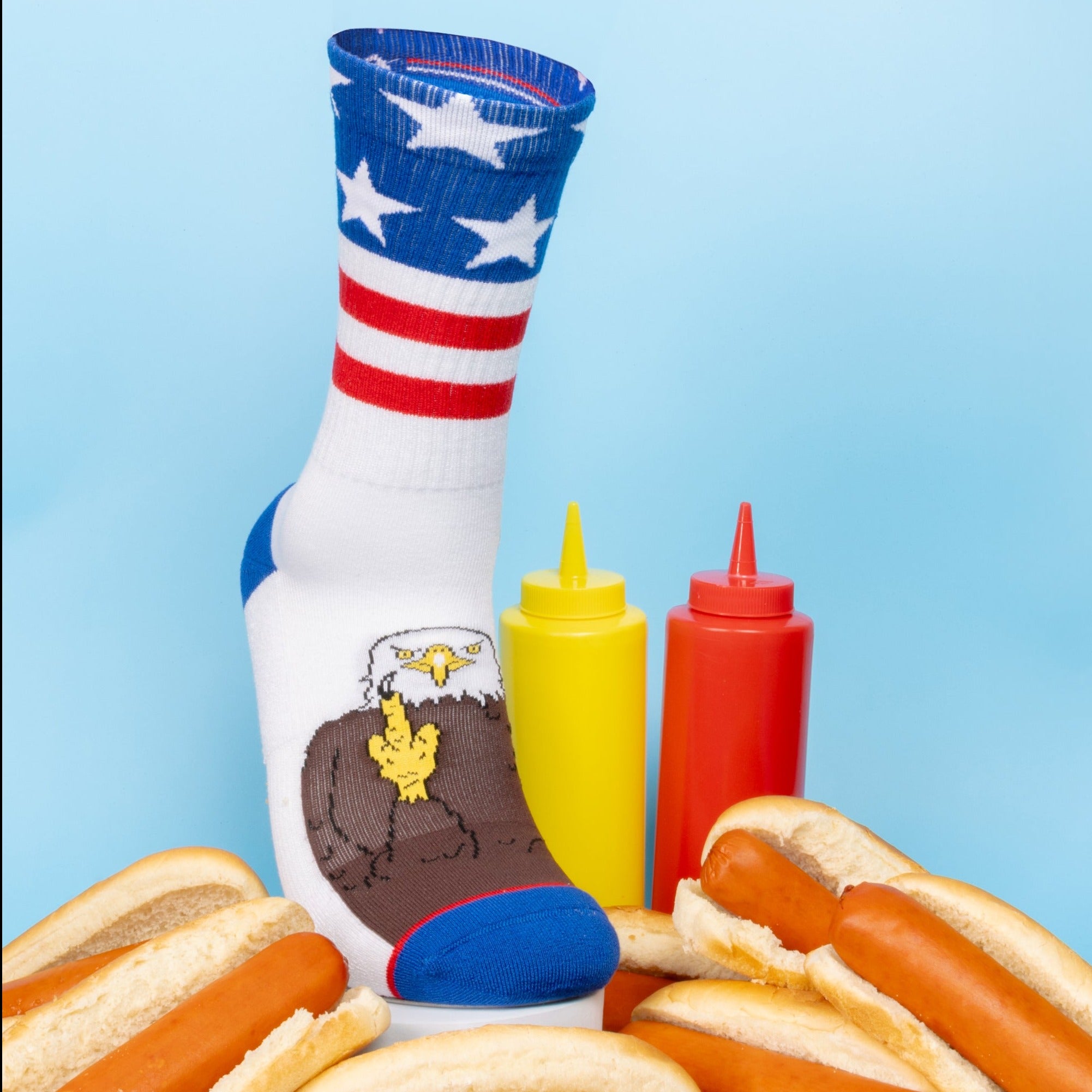 The One Finger Salute | American Flag Heel Hammock™ Crew Socks - Shinesty