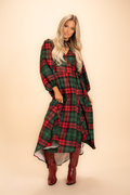The Lincoln Log Love Lady | Women's Green Plaid Christmas Long Sleeve Dress - Shinesty