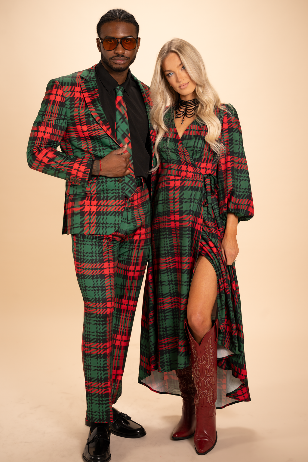 The Lincoln Log Love Daddy | Men's Green Plaid Christmas Men's Printed Suit Pants
