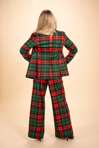 The Lincoln Log Love Lady | Women's Green Plaid Christmas Notch Collar Lined Blazer - Shinesty
