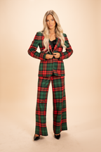 The Lincoln Log Love Lady | Women's Green Plaid Christmas Notch Collar Lined Blazer - Shinesty