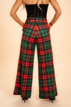 The Lincoln Log Love Lady | Women's Green Plaid Christmas Wide Leg Pants - Shinesty