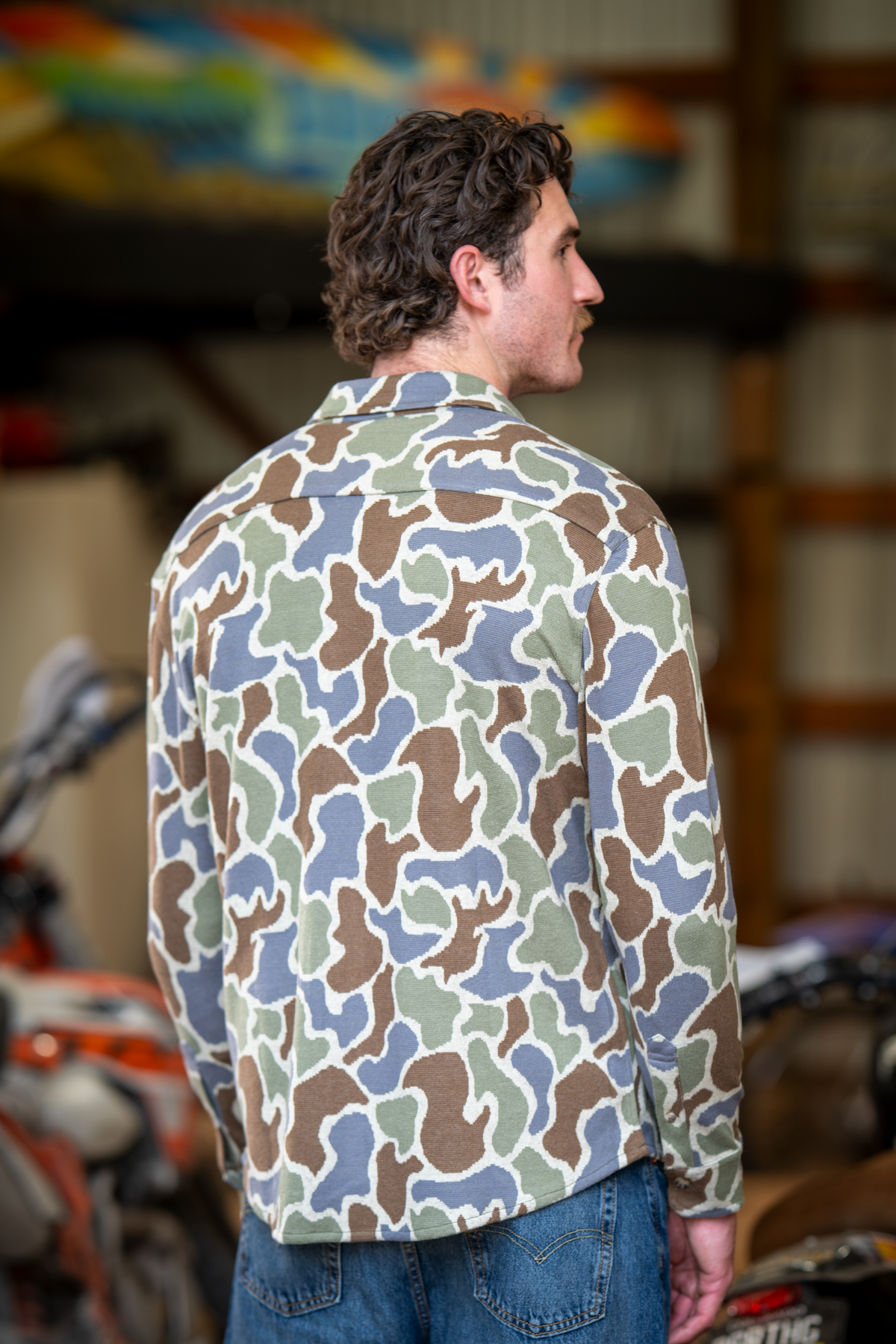 The Out Of Mind | Duck Camo Chinchilla Soft™ Long Sleeve Stretch Button Up Shirt - Shinesty