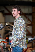 The Out Of Mind | Duck Camo Chinchilla Soft™ Long Sleeve Stretch Button Up Shirt - Shinesty