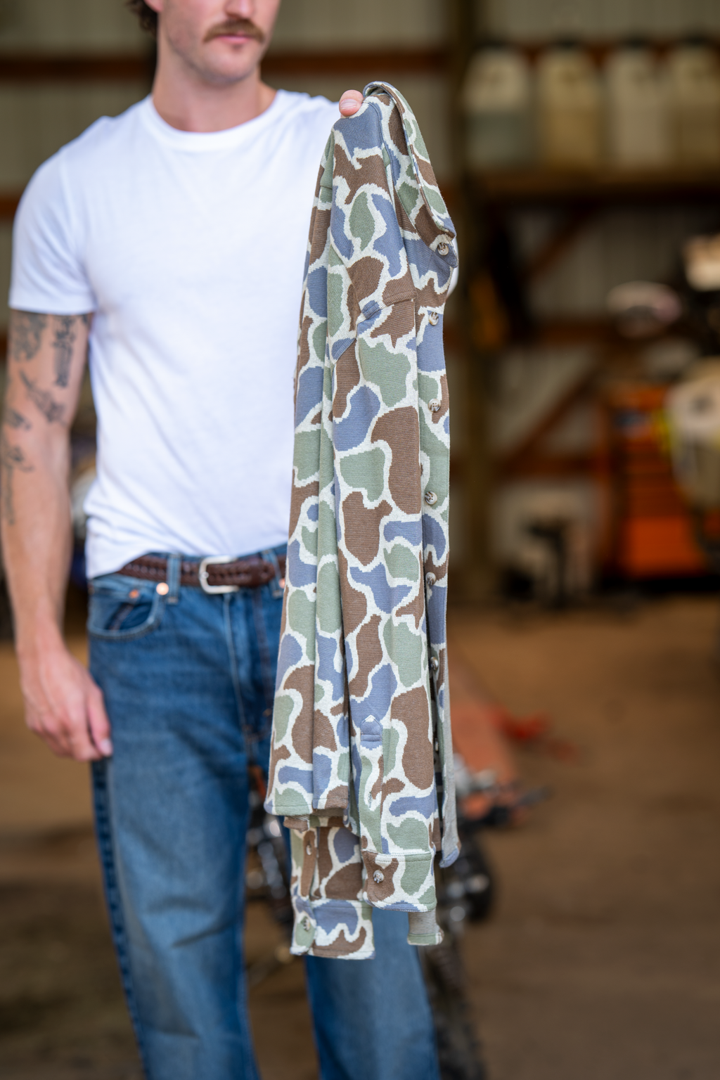 The Out Of Mind | Duck Camo Chinchilla Soft™ Long Sleeve Stretch Button Up Shirt - Shinesty