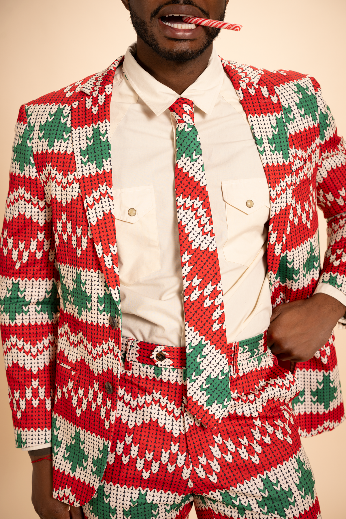 The Red Ryder | Fair Isle Knit Print Men's Printed Party Tie - Shinesty