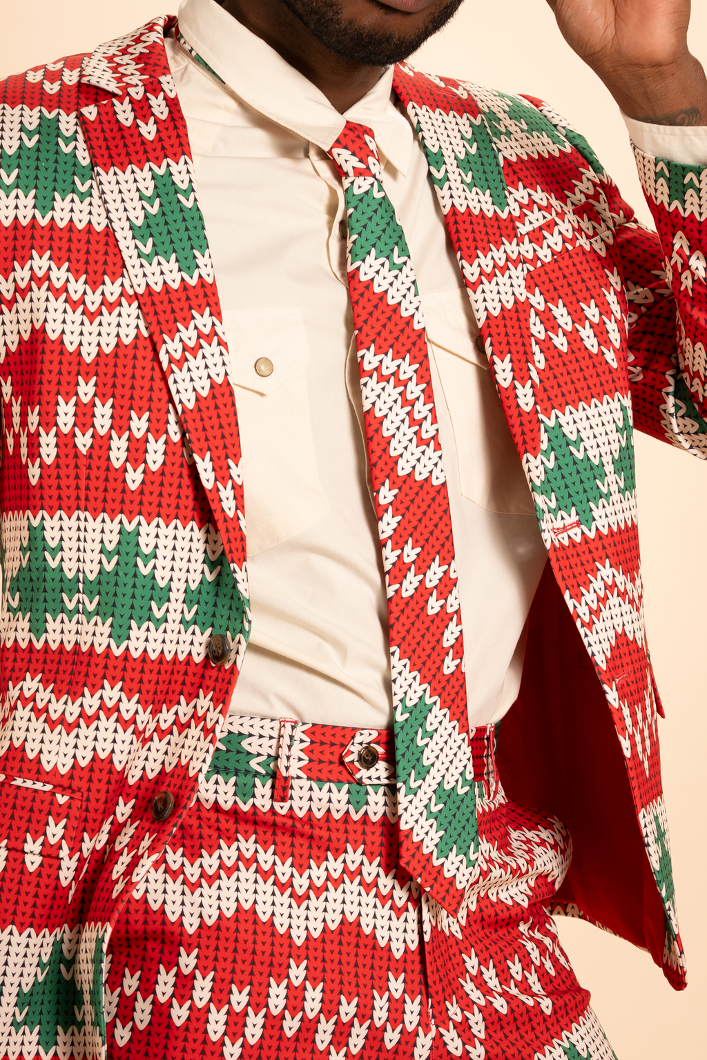 The Red Ryder | Fair Isle Knit Print Men's Printed Party Tie - Shinesty