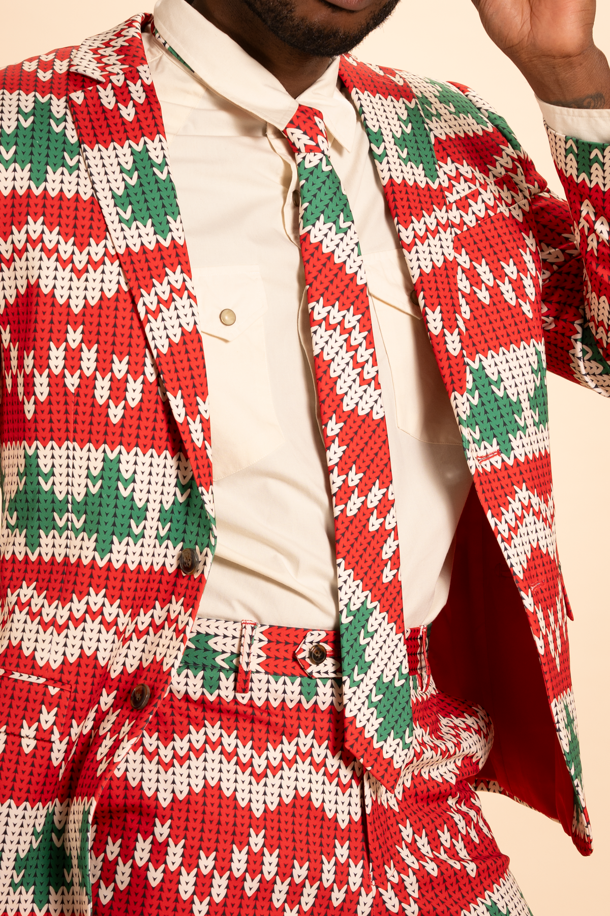 The Red Ryder | Fair Isle Knit Print Men's Printed Party Tie - Shinesty