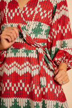 The Red Ryder | Fair Isle Knit Print Long Sleeve Dress - Shinesty