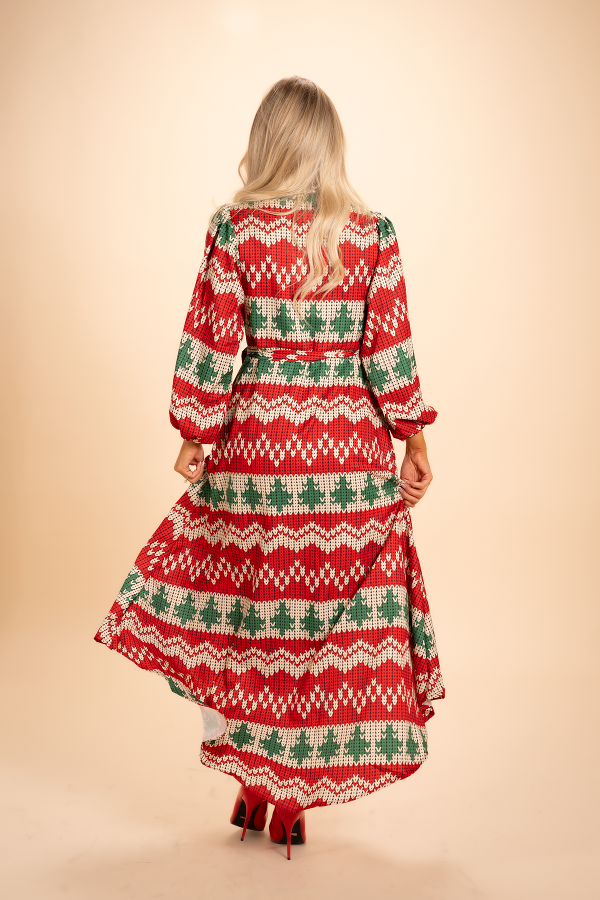 The Red Ryder | Fair Isle Knit Print Long Sleeve Dress - Shinesty