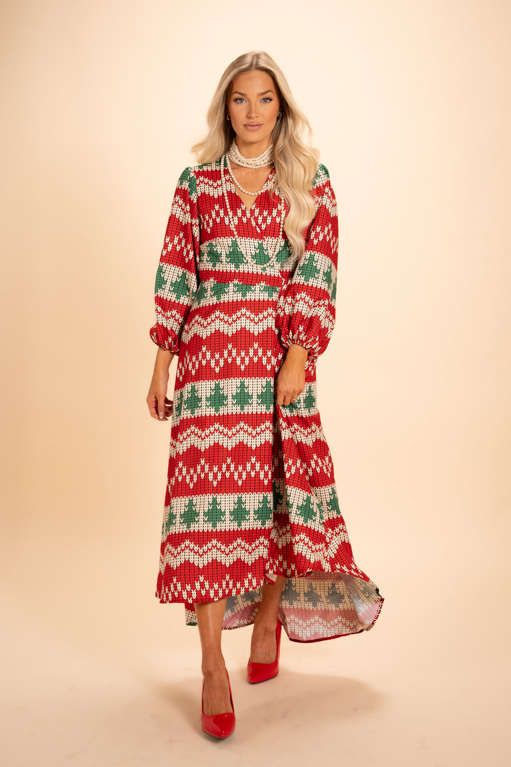 The Red Ryder | Fair Isle Knit Print Long Sleeve Dress