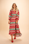 The Red Ryder | Fair Isle Knit Print Long Sleeve Dress