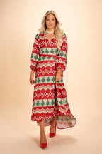 The Red Ryder | Fair Isle Knit Print Long Sleeve Dress