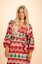 The Red Ryder | Fair Isle Knit Print Long Sleeve Dress - Shinesty