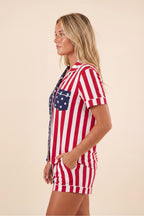 The Reagans | American Flag Button Down Short Pajama Set - Shinesty