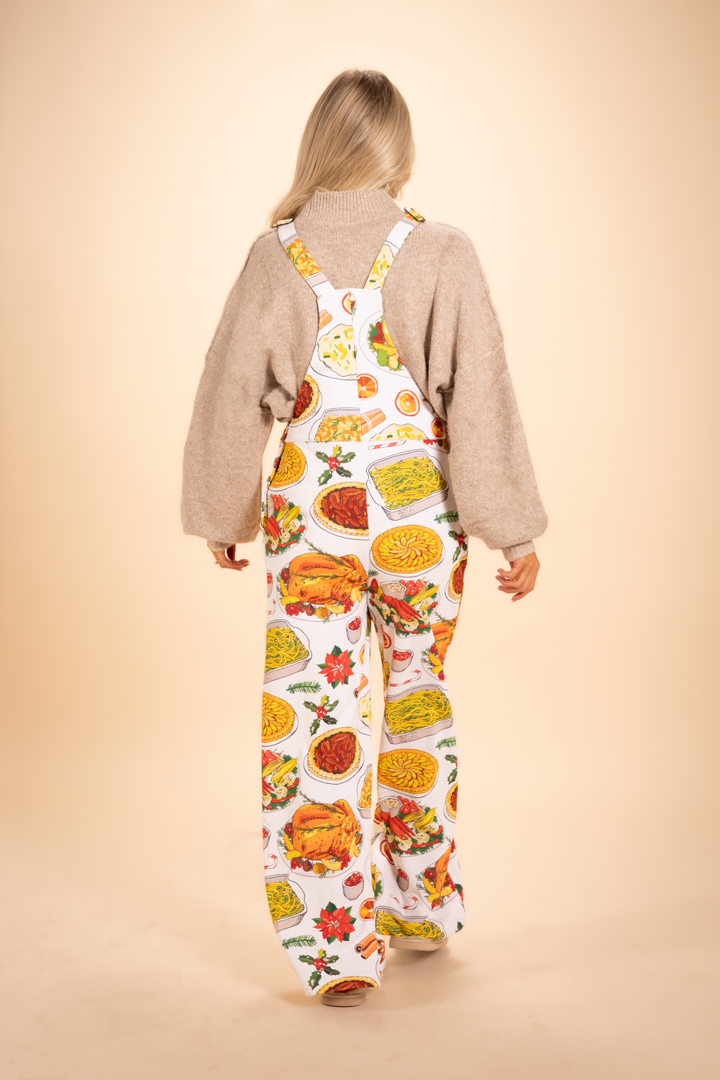The Spread | White Thanksgiving Women's Wide Leg Pajamarall - Shinesty