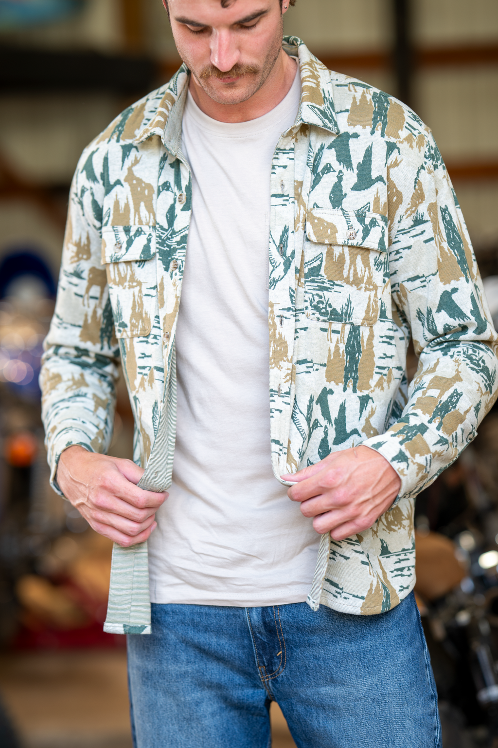 The Trophy | Deer and Geese Chinchilla Soft™ Long Sleeve Stretch Button Up Shirt - Shinesty