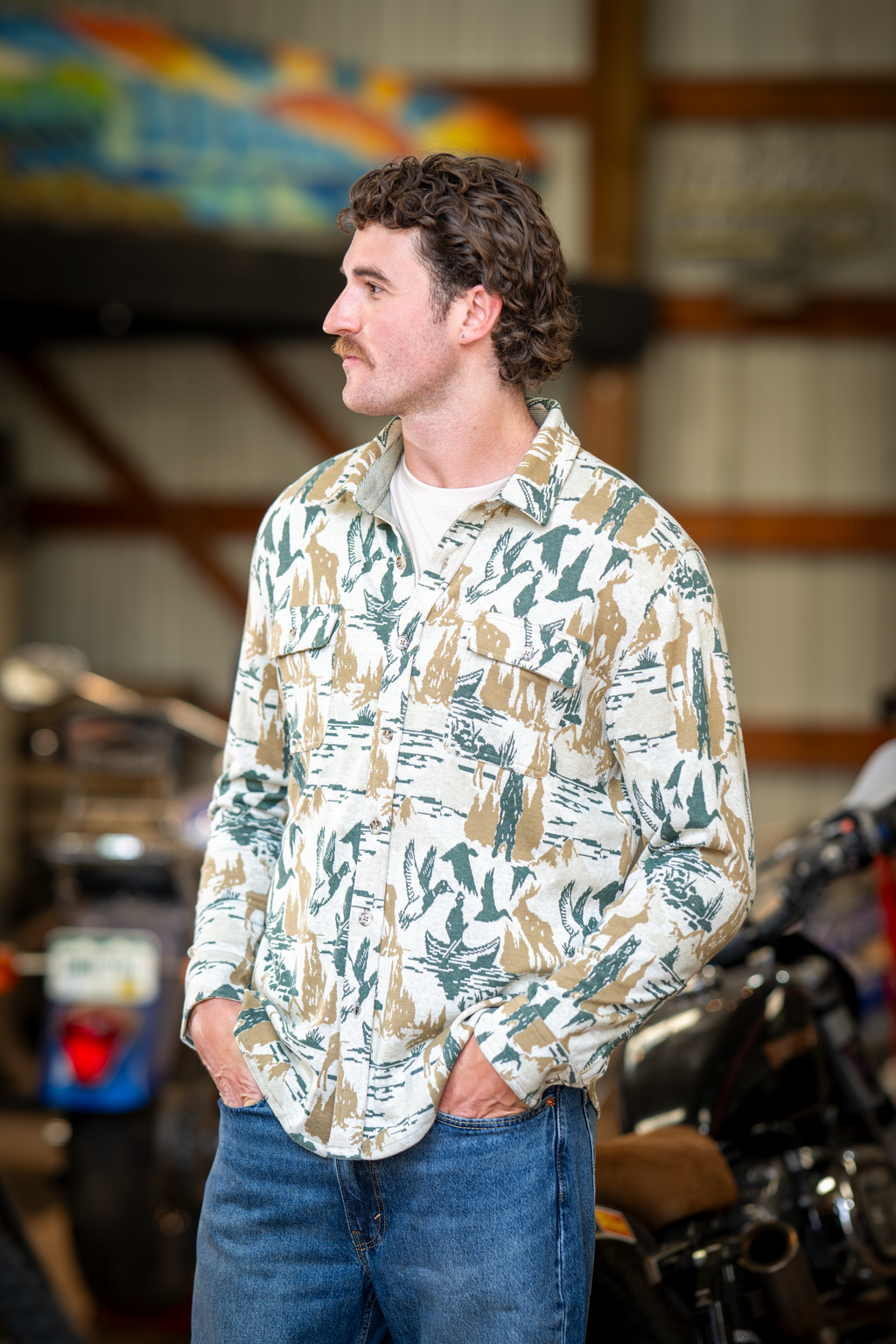 The Trophy | Deer and Geese Chinchilla Soft™ Long Sleeve Stretch Button Up Shirt - Shinesty