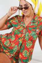 The Wiener In Paradise | Shinesty X Wienerschnitzel Tropical Button Down Short Pajama Set - Shinesty