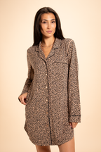The Wild Cat | Leopard Print SleepDeep™ Long Sleeve Pajama Dress - Shinesty