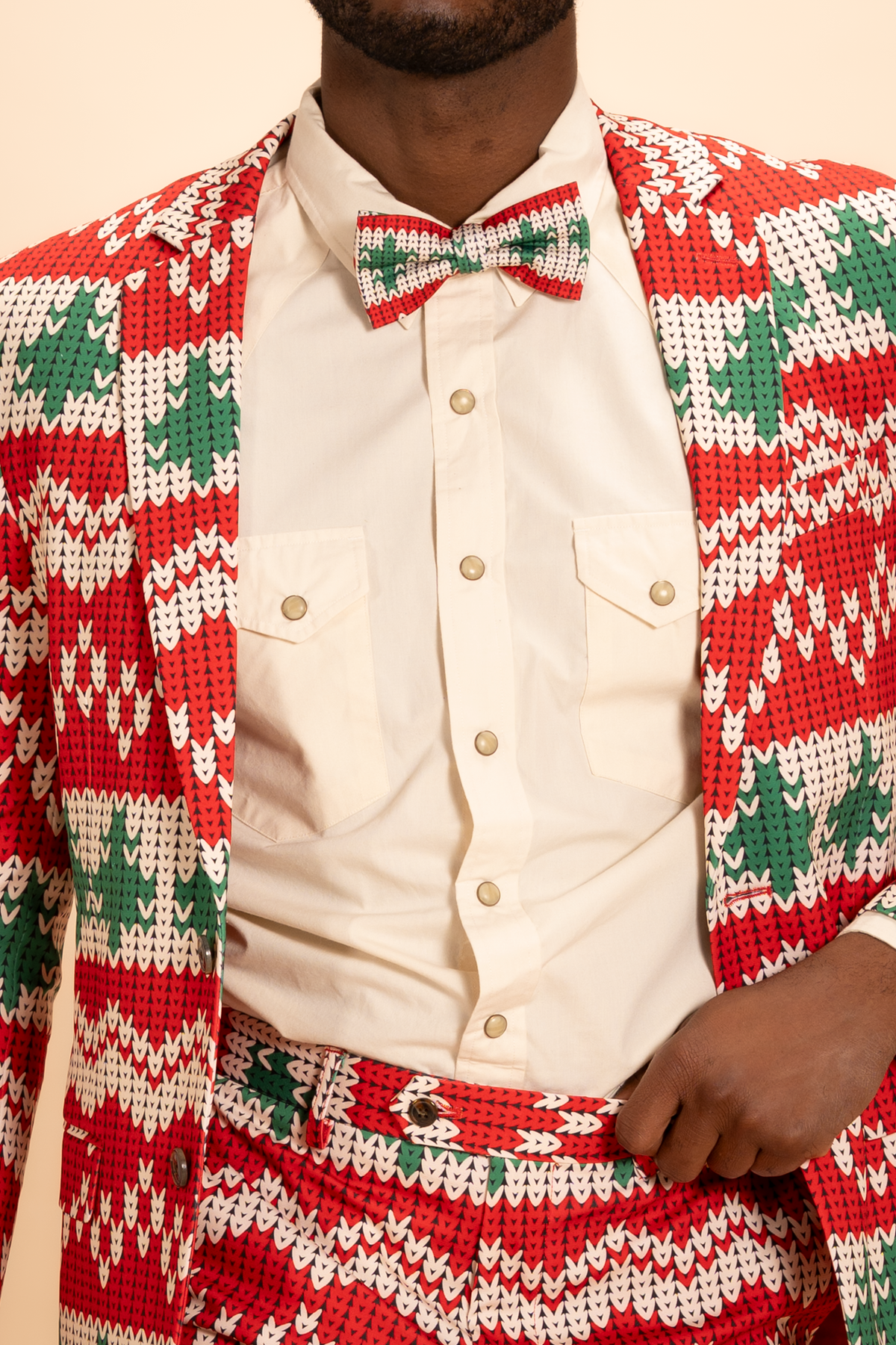 The Red Ryder | Fair Isle Knit Print Men's Printed Bow Tie - Shinesty