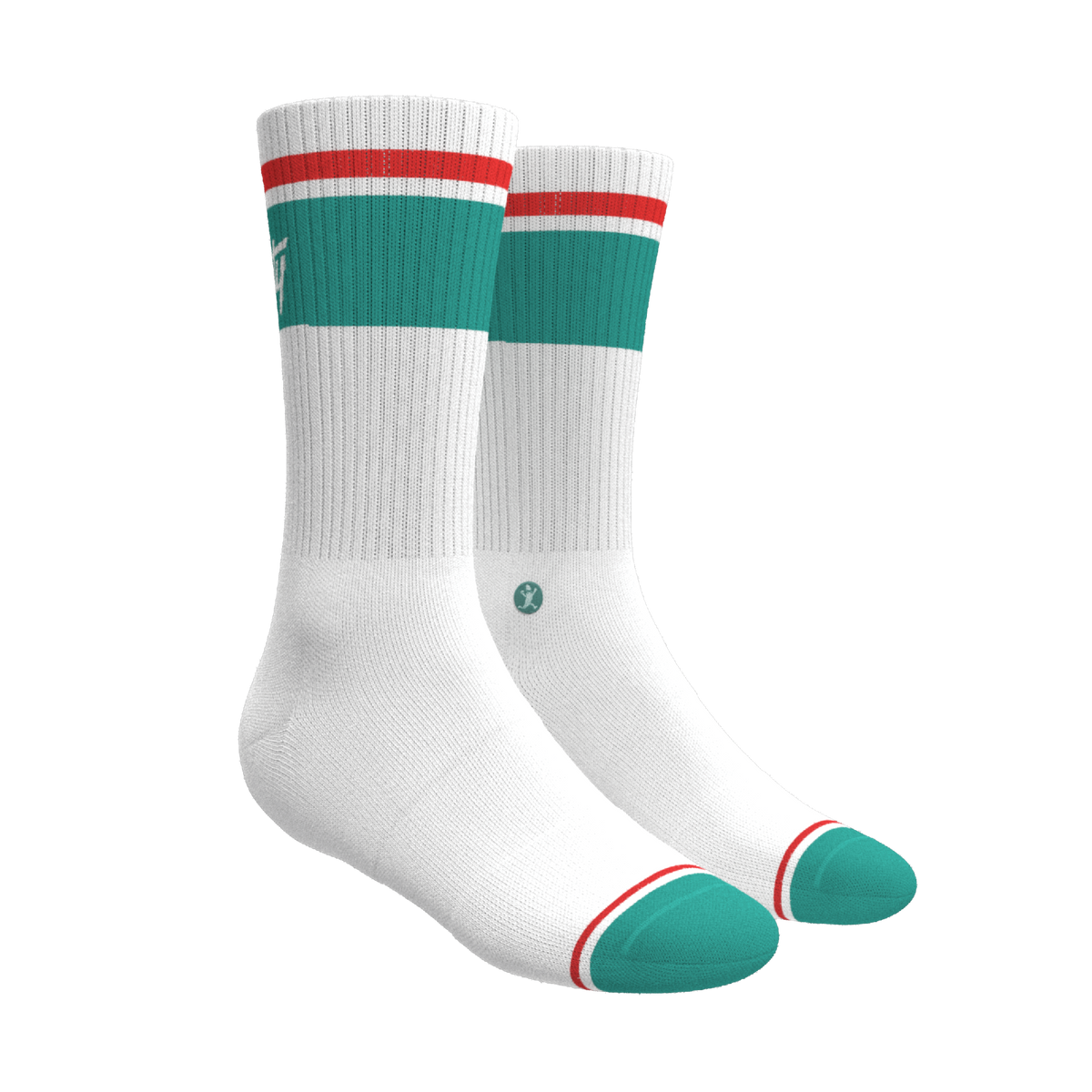 The Turks and Caicos | White and Teal Heel Hammock™ Crew Socks - Shinesty