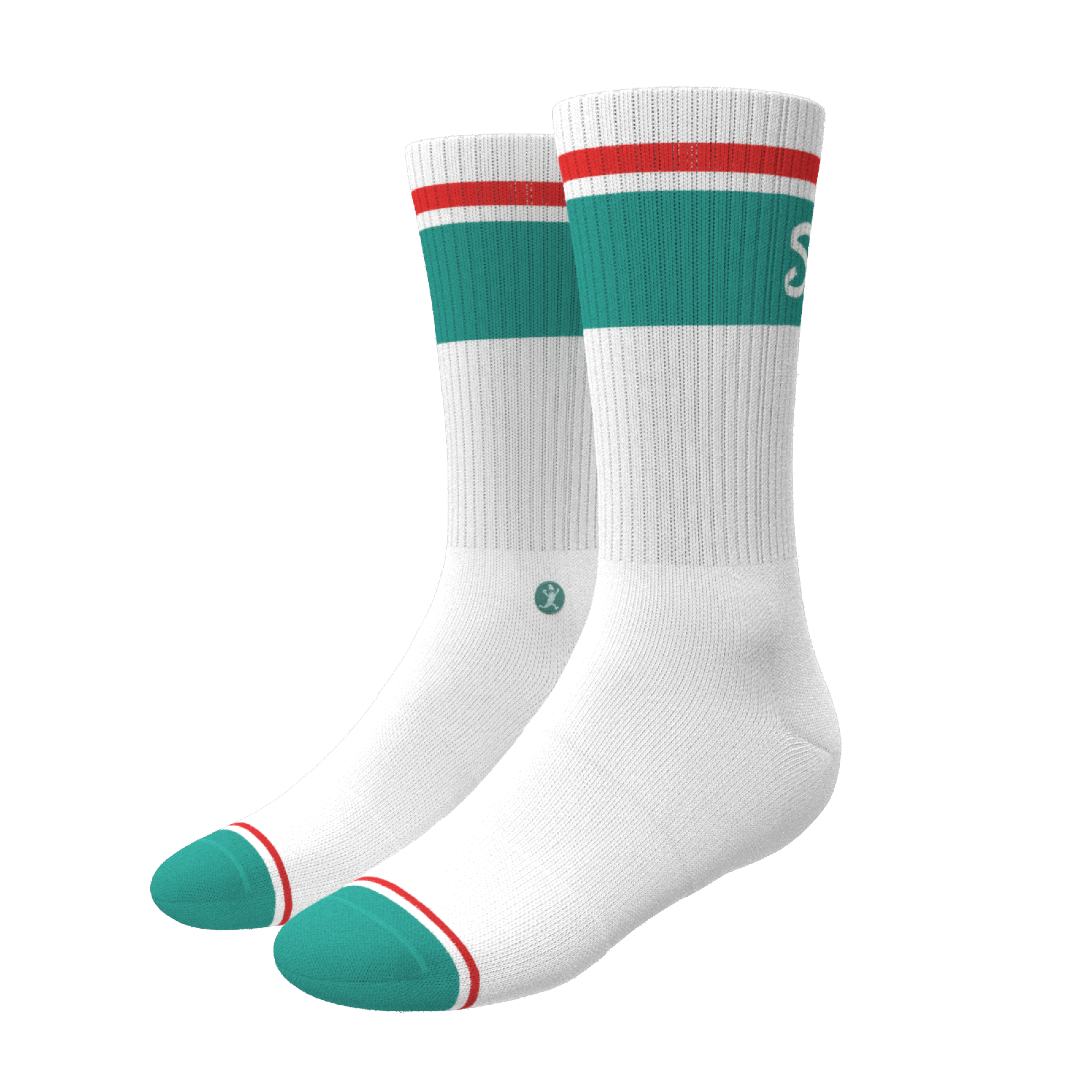 The Turks and Caicos | White and Teal Heel Hammock™ Crew Socks - Shinesty