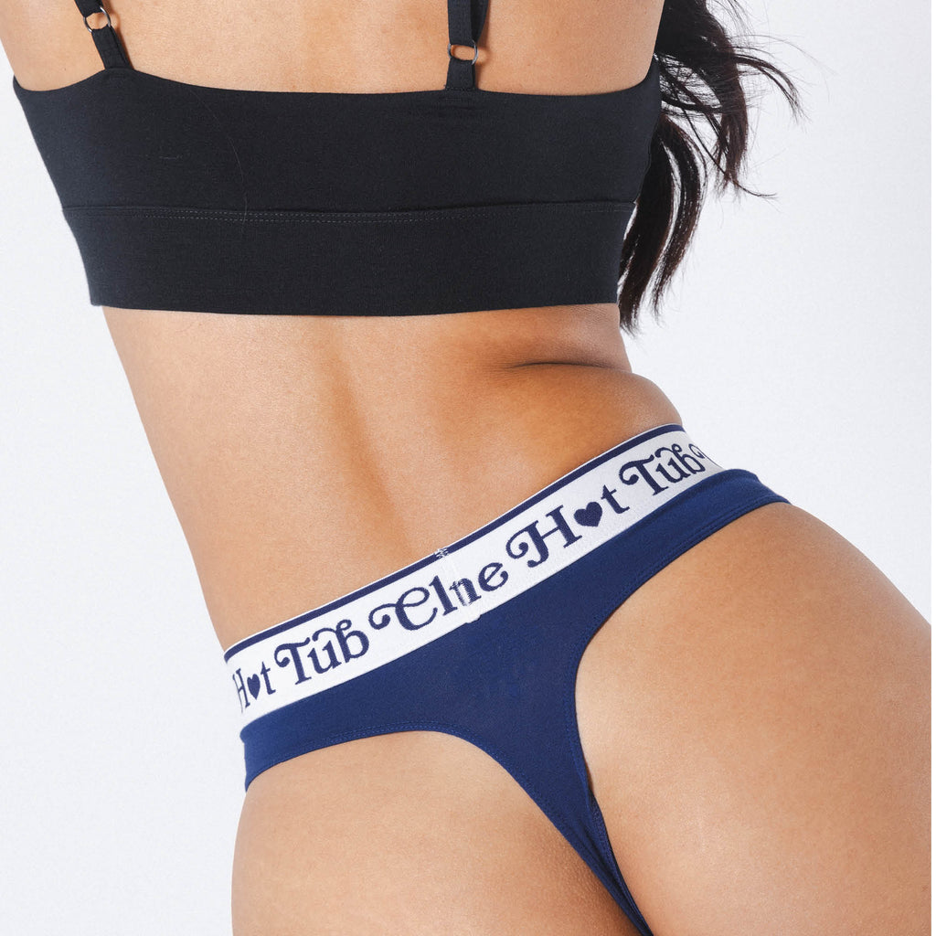 The Jet Set | Hot Tub Club Navy Thong Underwear with Waistband - Shinesty