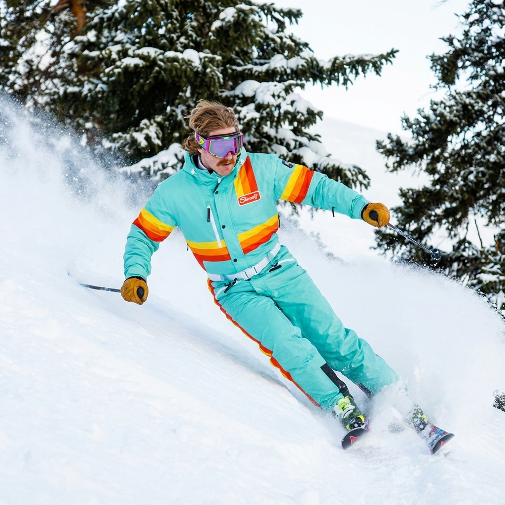 The Midday Aprés | Teal and Orange Retro Stripe One Piece Ski Suit - Shinesty