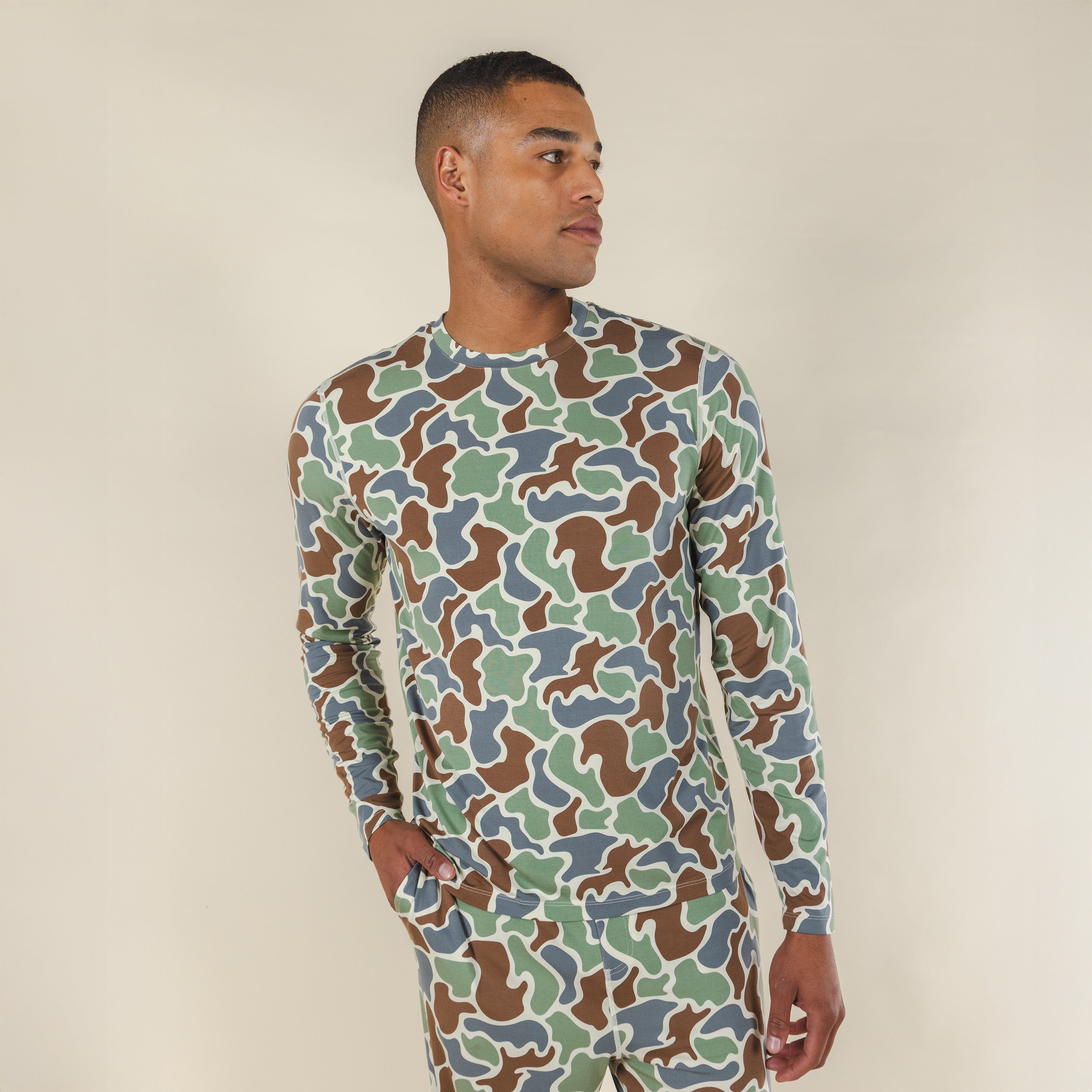 The Blender | Grey Duck Camo SleepDeep™ Men’s Long Sleeve Pajama Shirt - Shinesty