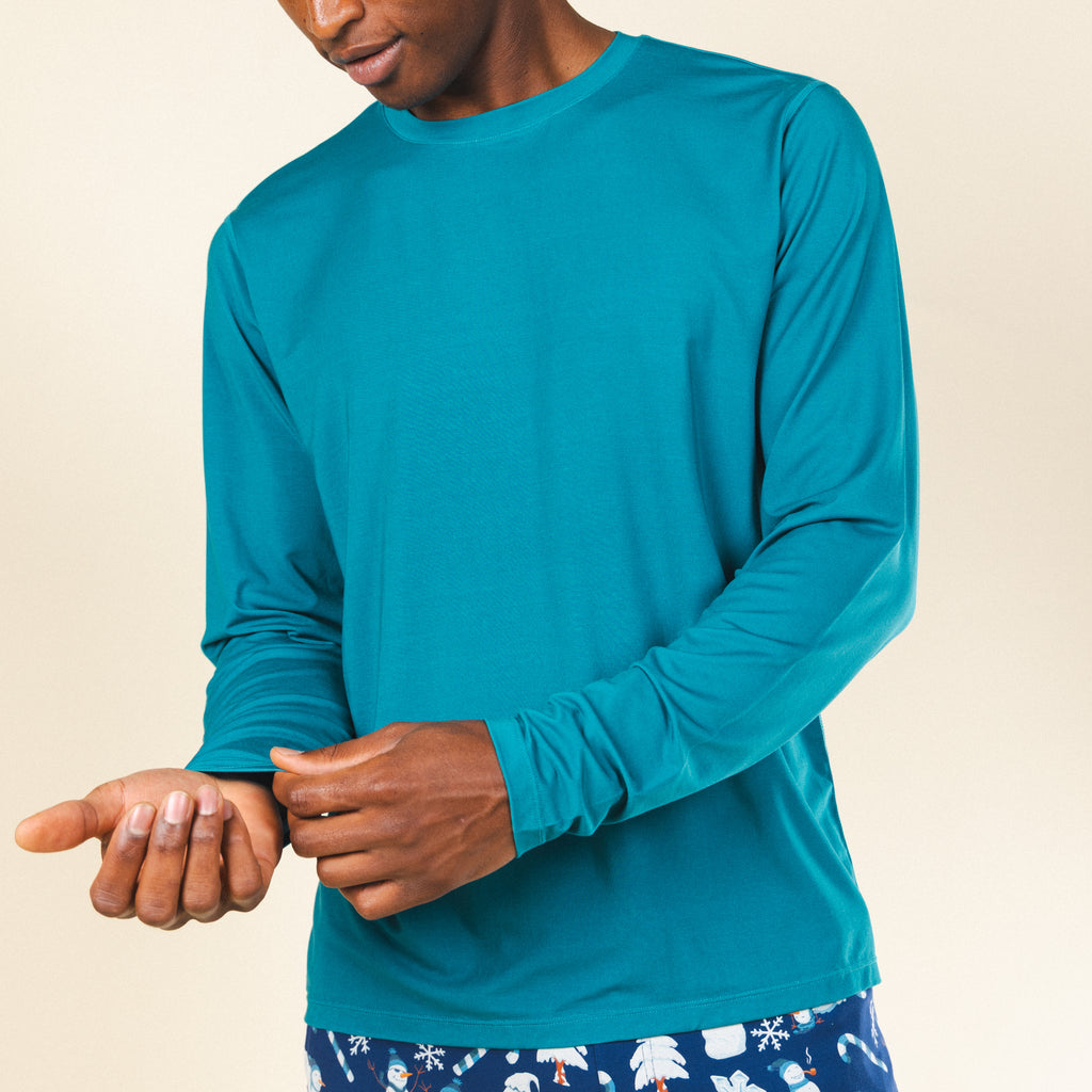 The Caspian Sea | Teal Blue SleepDeep™ Men’s Long Sleeve Pajama Shirt - Shinesty