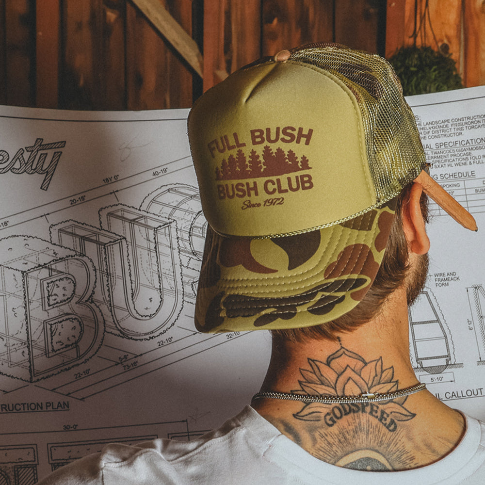 The Let It Grow | Camo Full Bush Bush Club Trucker Hat - Shinesty