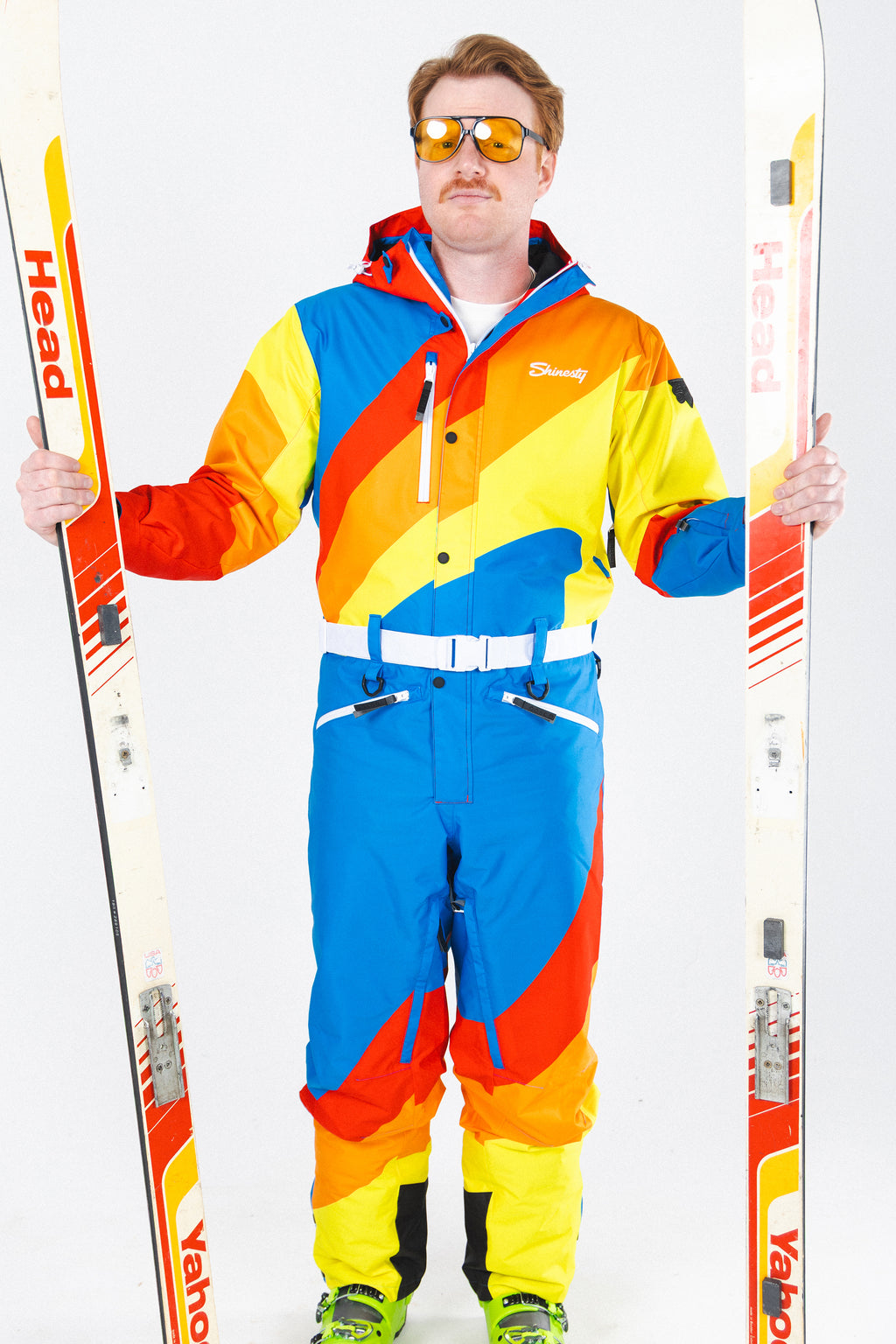 The Groovy Gondola | Orange Retro Swirl One Piece Ski Suit - Shinesty