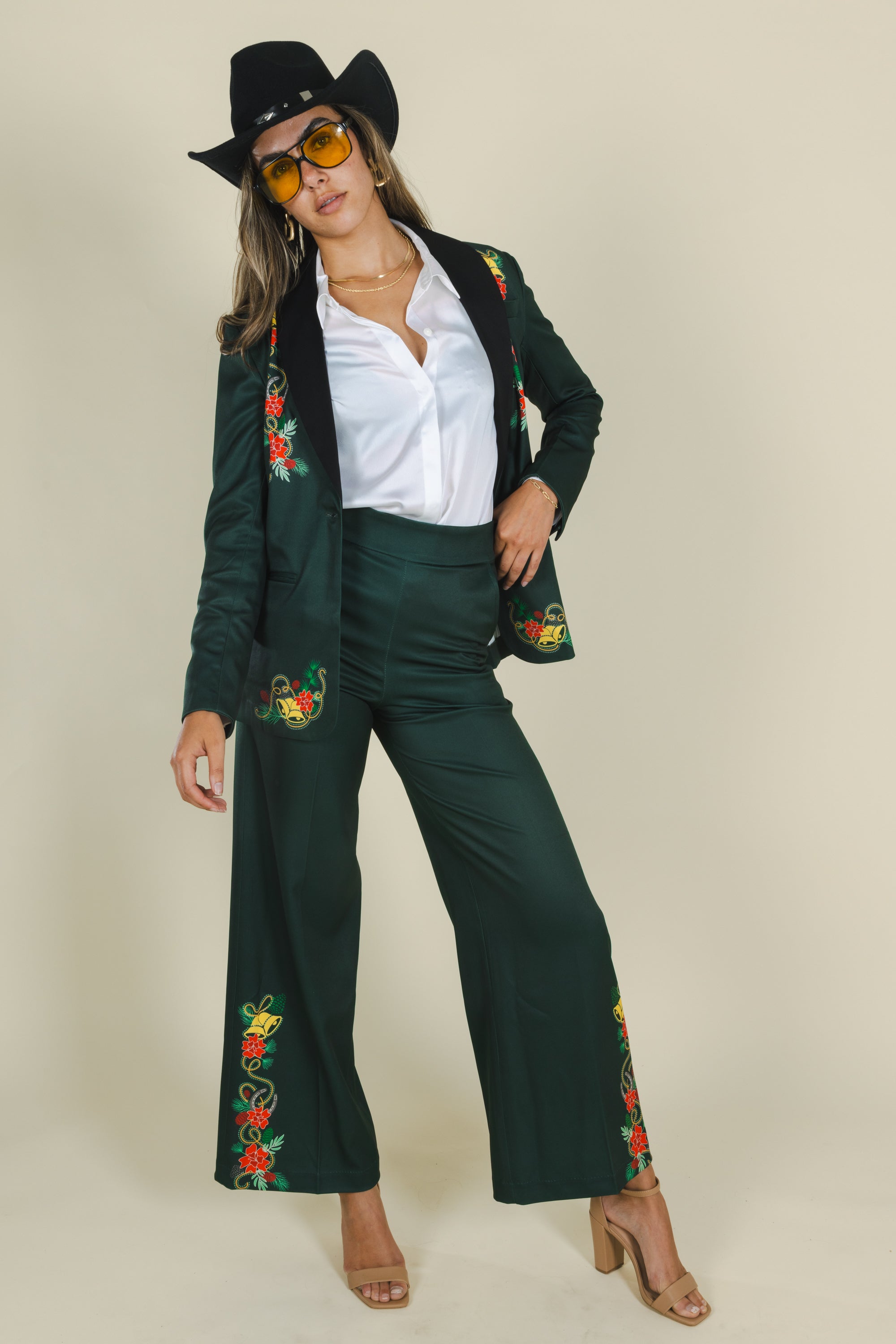 The Holiday Ham | Dark Green Holiday Placement Women's Suit Pants - Shinesty
