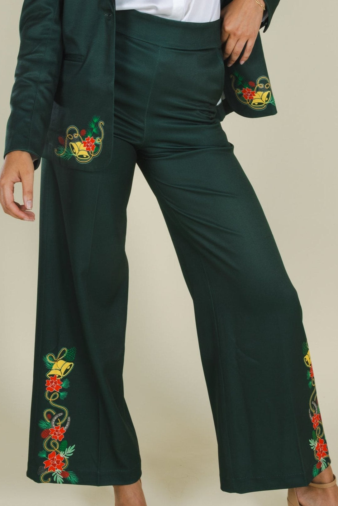 The Holiday Ham | Dark Green Holiday Placement Women's Suit Pants - Shinesty
