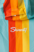 The Midday Aprés | Teal and Orange Retro Stripe One Piece Ski Suit - Shinesty