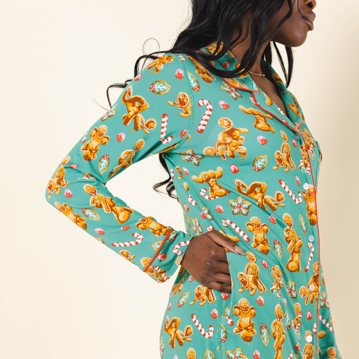 The Ginger Rail | Gingerbread SleepDeep™ Long Sleeve Pajama Dress - Shinesty